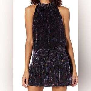 Ramy Brook Printed Dolores High Neck Velvet Mini Dress In Midnight Bloom